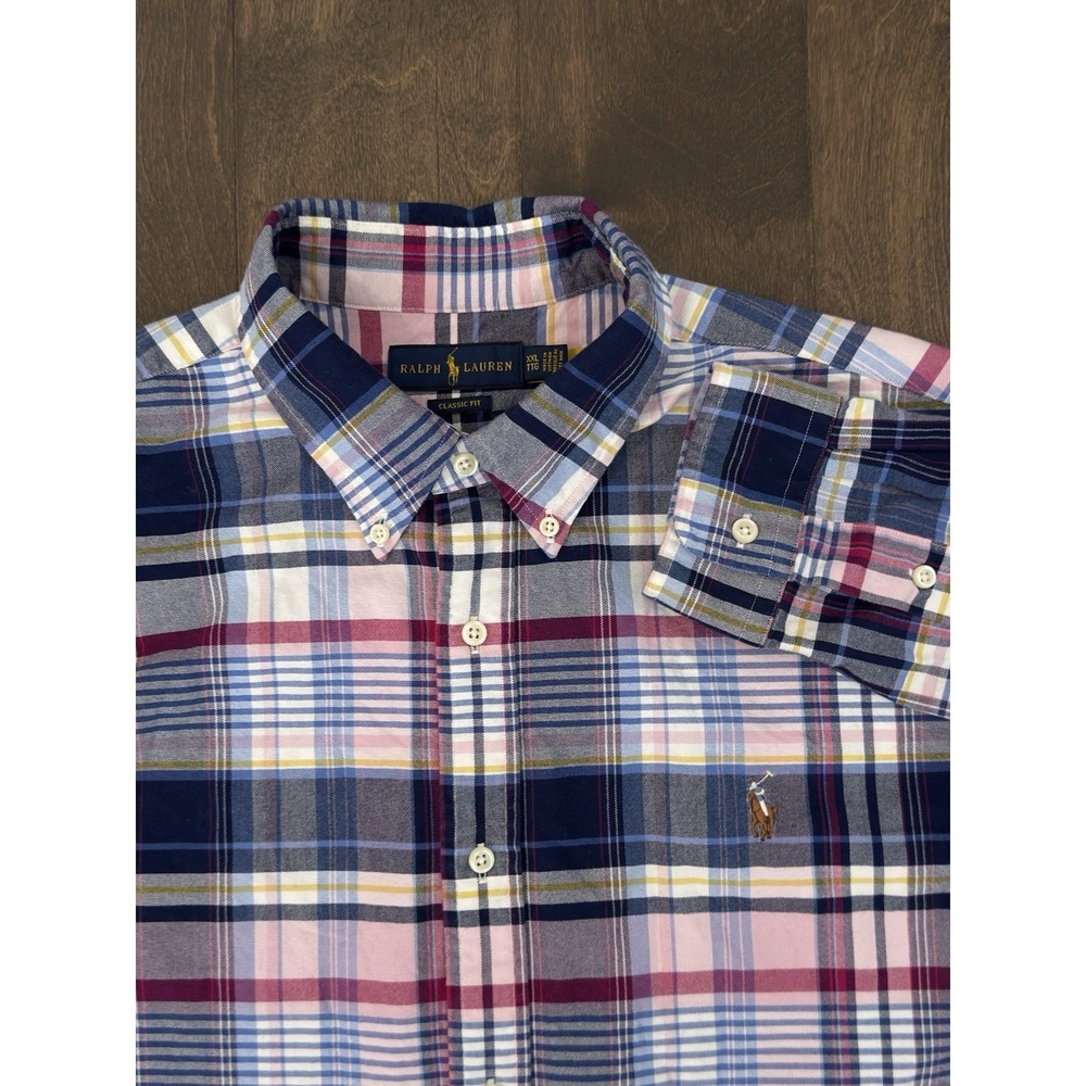 Ralph Lauren Shirt Mens Size 2XL Multicolor Plaid Button Down Oxford‎ Flesh Pony